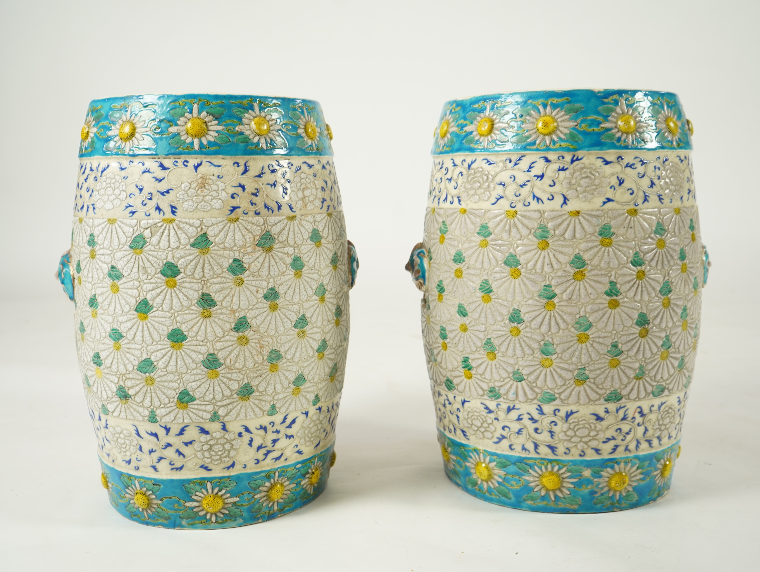 A pair of unusual Japanese Satsuma pottery garden seats, early 20th century